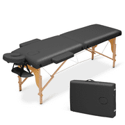 Magshion Foldable Massage Table, Wooden Height Adjustable Physiotherapy/Stretching//Tattoo/Salon/Spa/Treatment Bed with Two Fold and Carry Bag, Hold Up to 500Lbs, Black